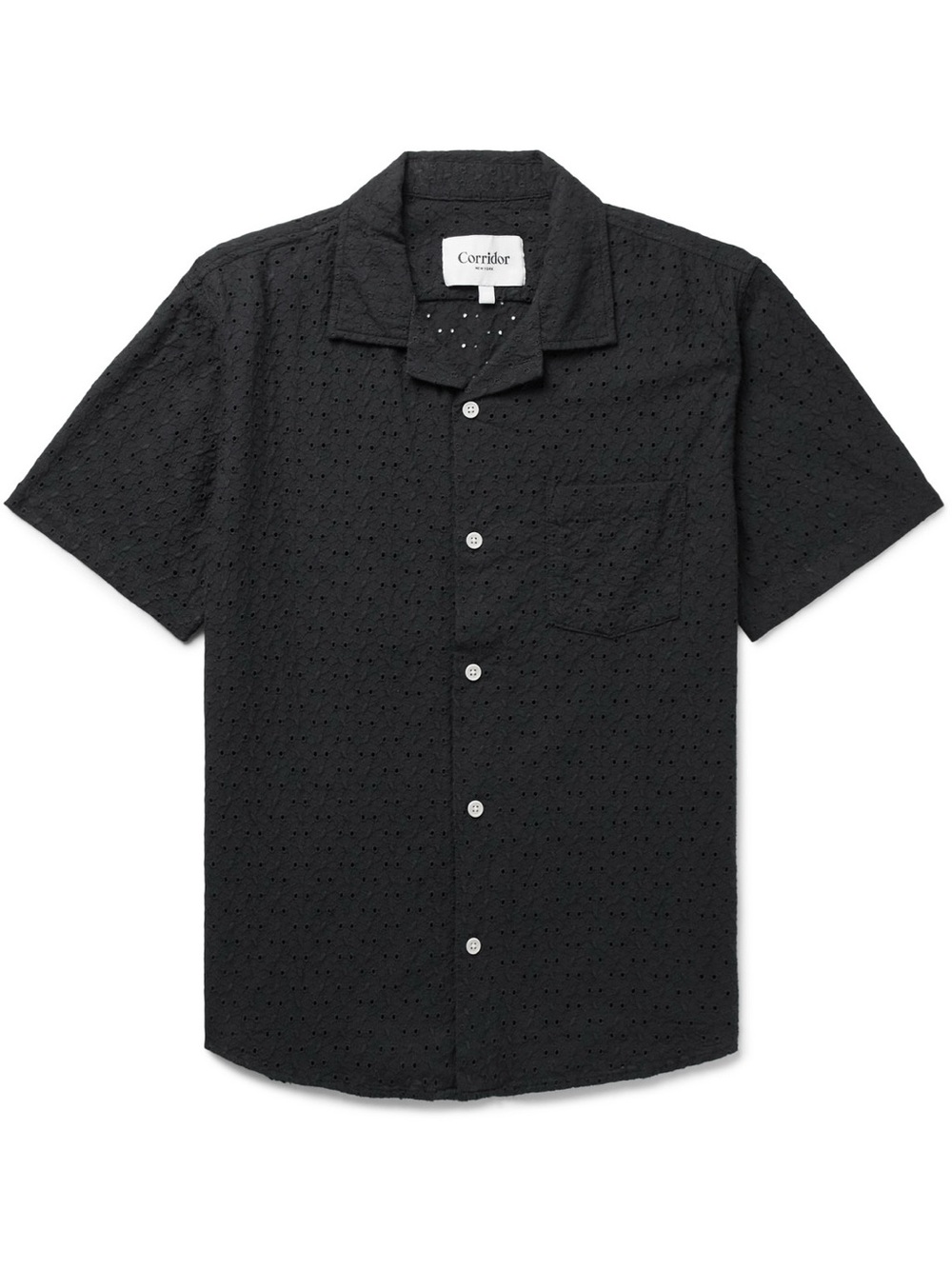 Men’s Corridor Black Floral Eyelet Short-Sleeve Shirt